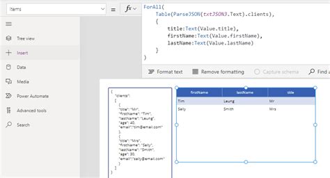 Your final action should look like below. . Powerapps parse json to table